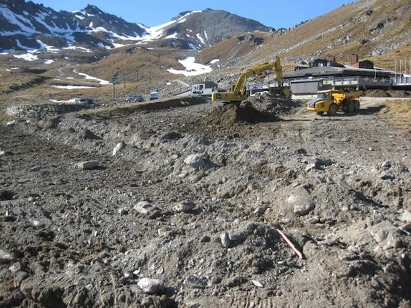 Base Contracting on site at The Remarkables ski area removing top soil from the learners area in preparation for excavations.